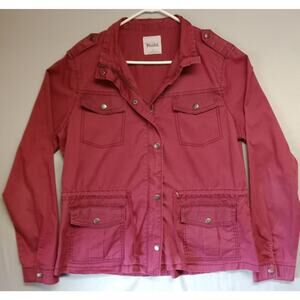 MUDD Utility Jacket Womens XL Maroon Chrome Snap Pockets Full Zip Drawstring